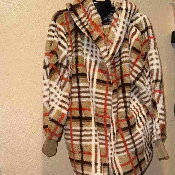 Hem & Thread Jackets & Blazers - Plaid PLUSH Fleece Women’s open front duster jacket with pockets ONE size NWT